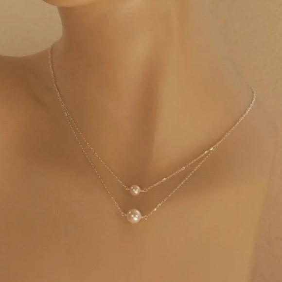 NWT Simple Double String Pearl Necklace. - Picture 2 of 2